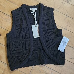Jessica Simpson Black Cotton Knit Sleeveless Cardigan Vest